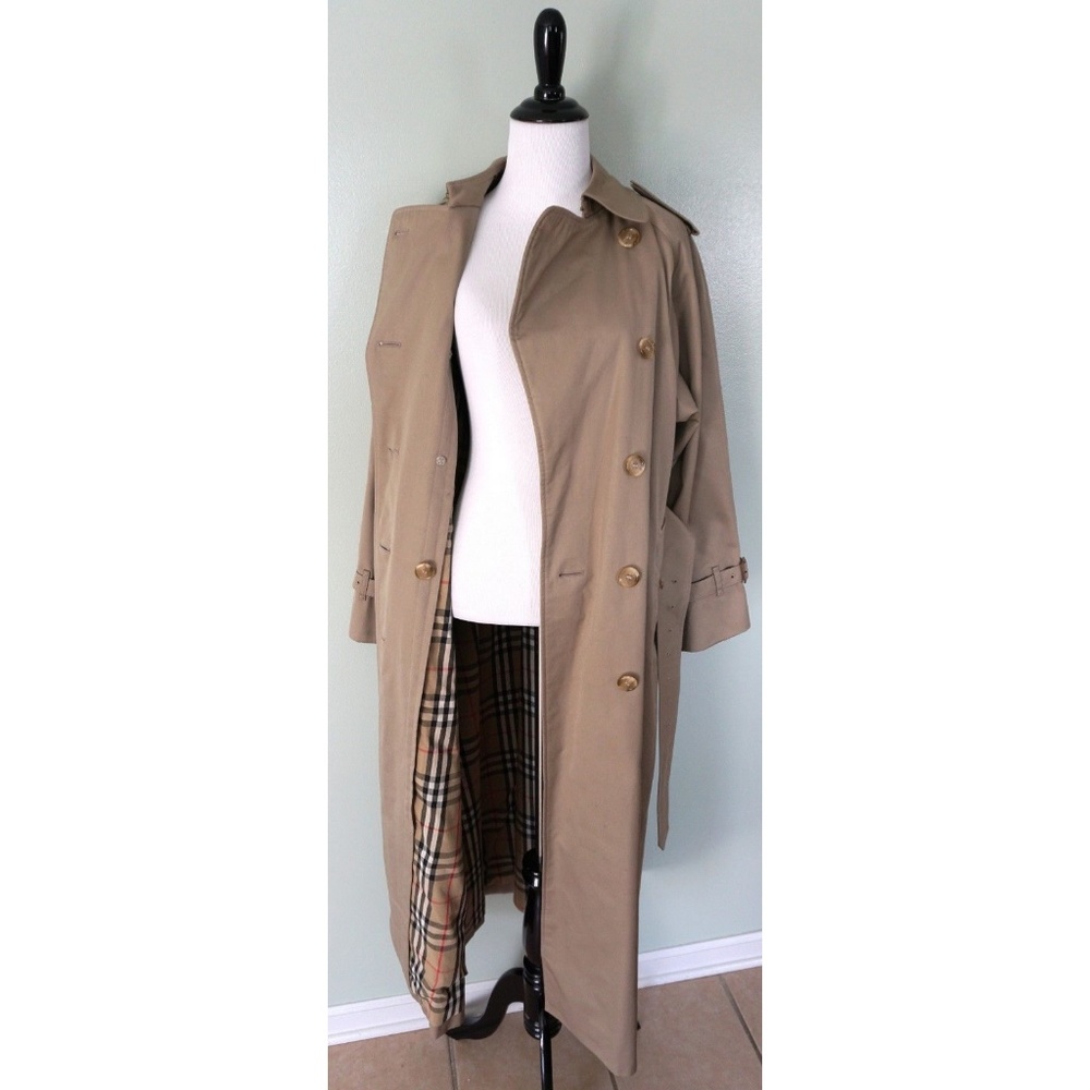 Vtg BURBERRYS' Khaki Nova Long Trench Coat Size 8 - Picture 4 of 8